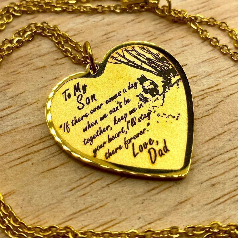 Gold toned hypoallergenic heart shaped pendant to my son love dad necklace